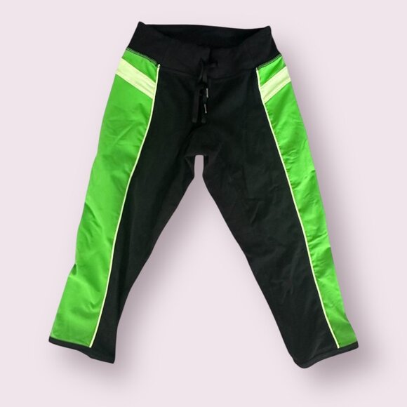 LULULEMON Black Green Crop Leggings Tights Sz 2 - Picture 1 of 7